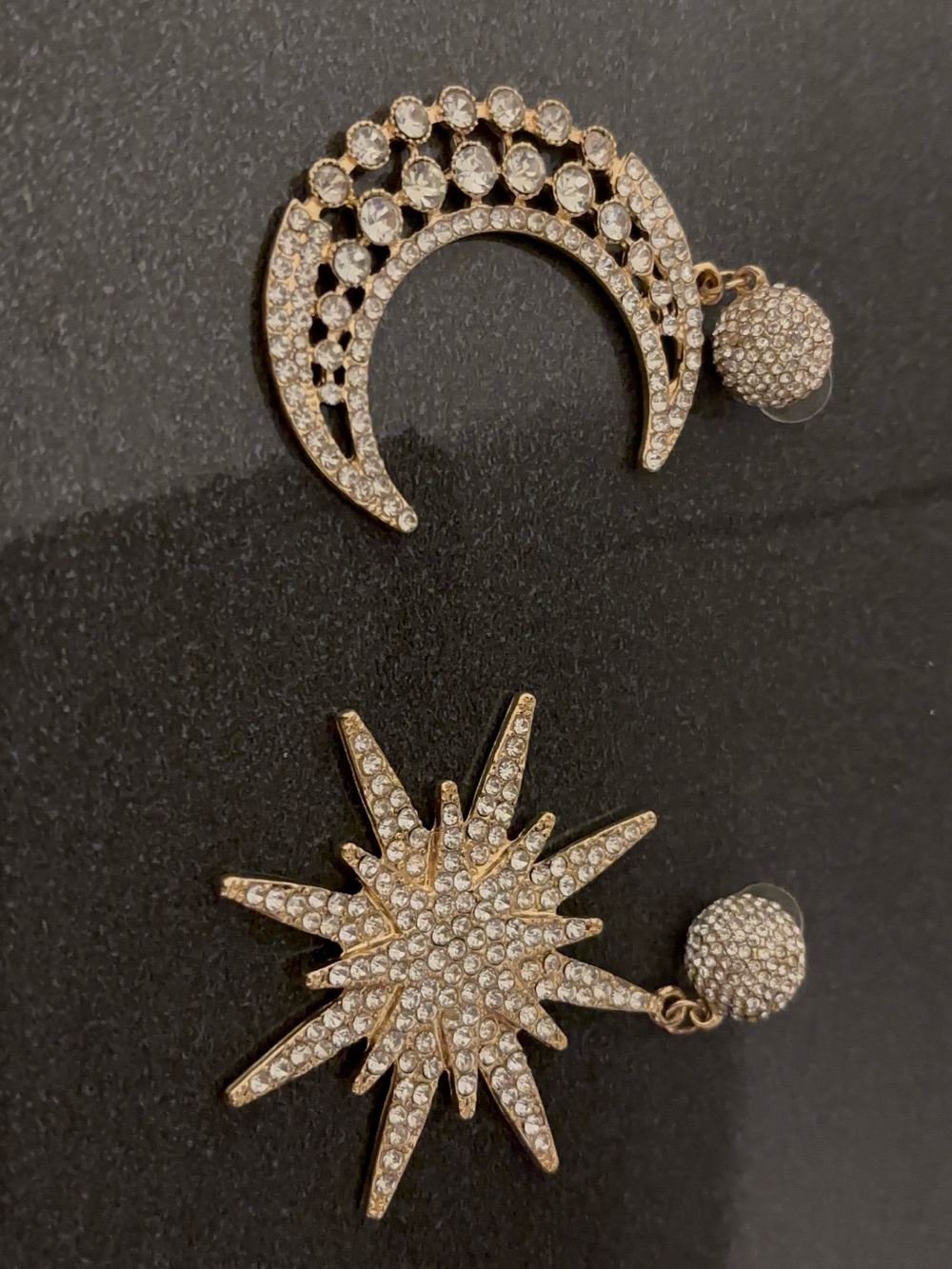 Gold Crystal Moon & Star Drop Earrings - Sparkling Gold Statement Jewelry